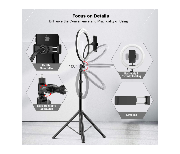 Tiktok 12 Inch Selfie Ring Light with Tripod Stand Flexible Phone Holder Compitable with iOS and Android   - Zoom Image 5