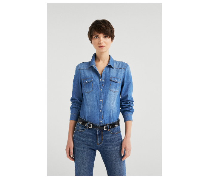 Springfield SS19 Long Sleeve Plain Blouse EU 36 For Women - Jean Blue - Zoom Image 1