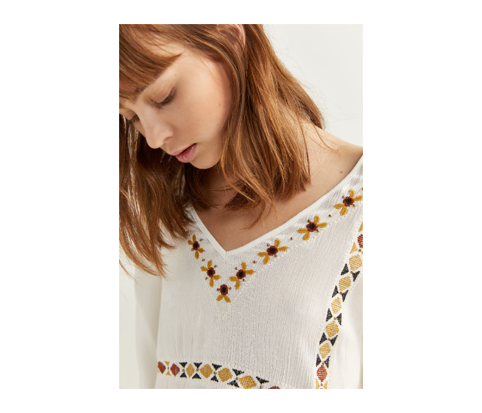 Springfield SS20 Ethnic Embroidered Shirt EU 40 For Women - Ivory - Zoom Image 3