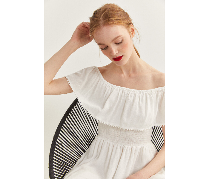 Springfield SS20 Off-Shoulder Knit Dress EU 38 For Women - White - Zoom Image 3