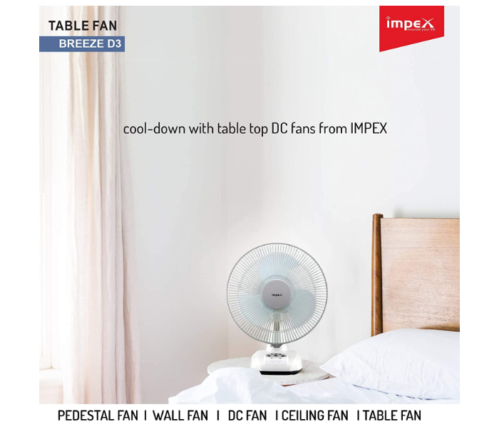 Impex Breeze D3 High Speed Rechargeable Table Fan with LED Light - White - Zoom Image 4