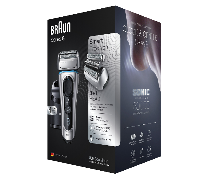 Braun 8390CC Wet and Dry Shaver with Travel Case - Silver - Zoom Image 6