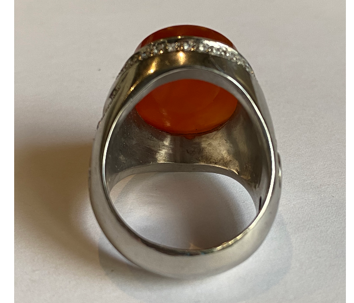 Handmade 925 Streling Silver Mens Ring with Yemeni Agate Aqeeq Stone - Red - Zoom Image 3