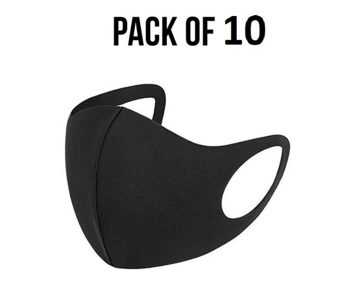 Unisex Anti Microbial Washable Neoprene Pack of 10 Fabric Face Mask - Black - Zoom Image 1