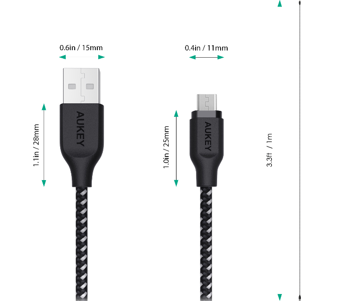 Aukey AM1B 1.2m USB 2.0 Micro USB Cable - Black - Zoom Image 4