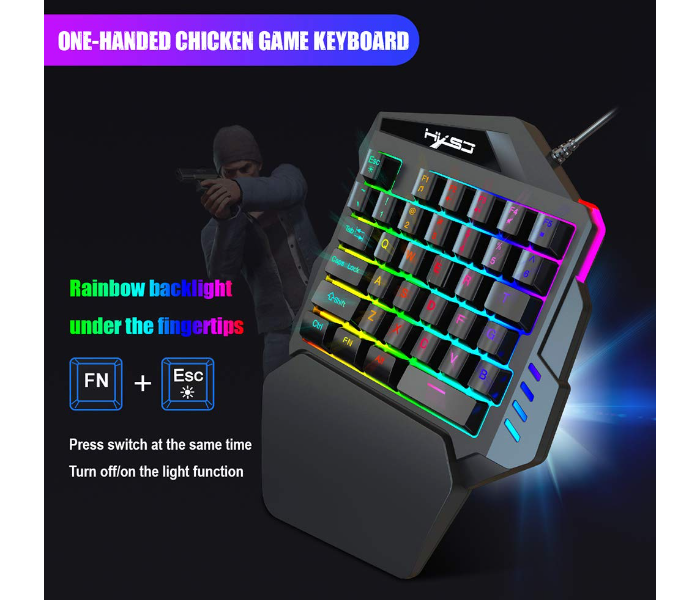 35 Keys One Handed Gaming Keyboard with USB Wired for PUBG - Black - Zoom Image 4