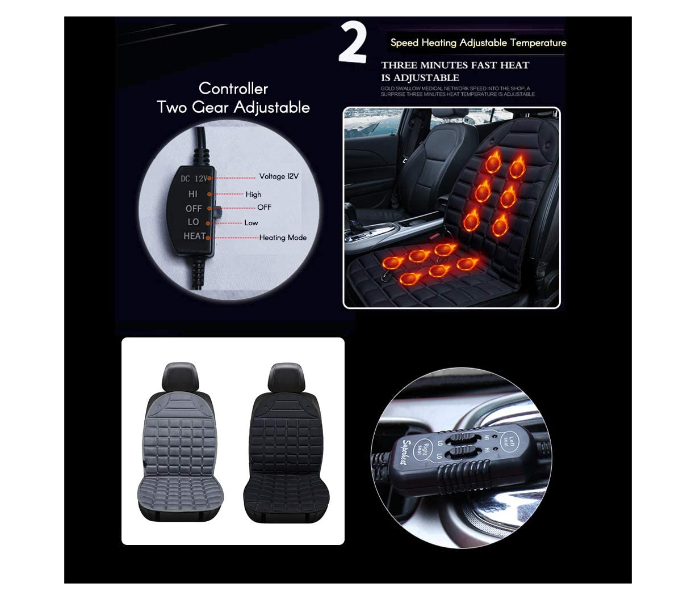 Generic 2 Piece 12V Car Seat Heater Cushion - Grey - Zoom Image 2