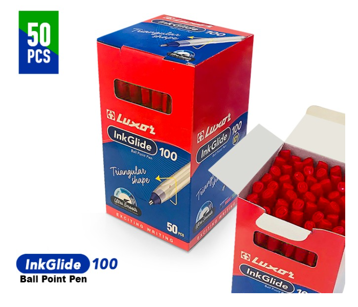 Luxor 50 Pcs Ink Glide Ball point Pen - Red - Zoom Image 1