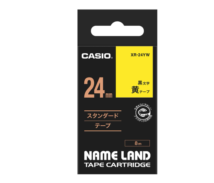 Casio XR-24YW1 24mm Black on Yellow Color Tape for Label Printer - Zoom Image