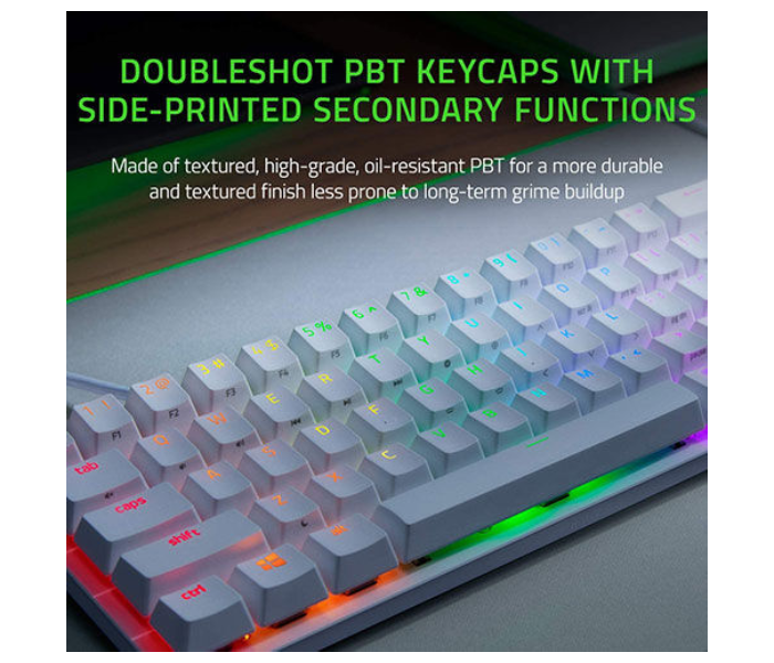 Razer Huntsman Mini Gaming PBT Chroma RGB Keyboard with Clicky Optical Switches - White - Zoom Image 3