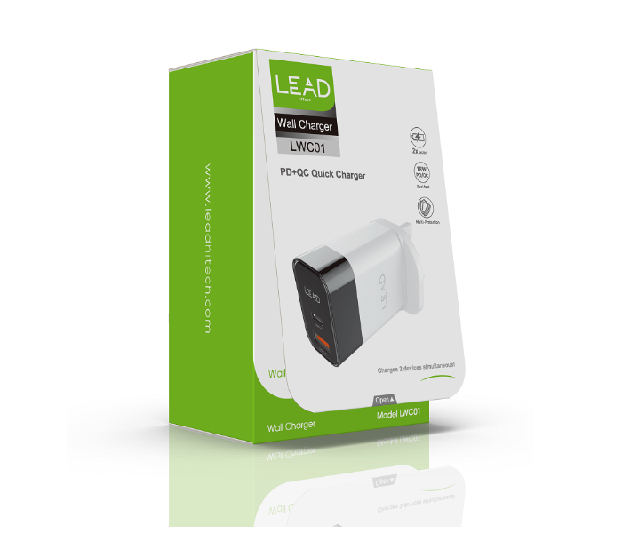 Lead LWC01 Dual Port USB Wall Charger - White and Black - Zoom Image 2