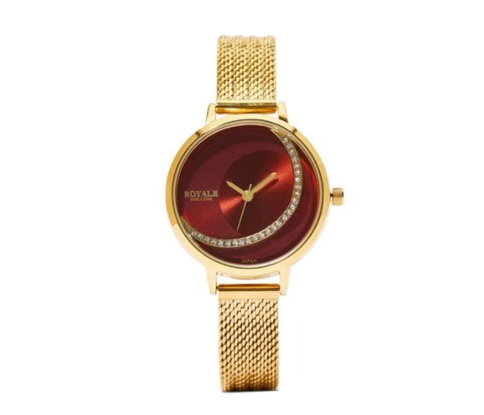 Royale Executive RE074D Water Resistant Stone Studded Analog Watch For Women - Red - Zoom Image