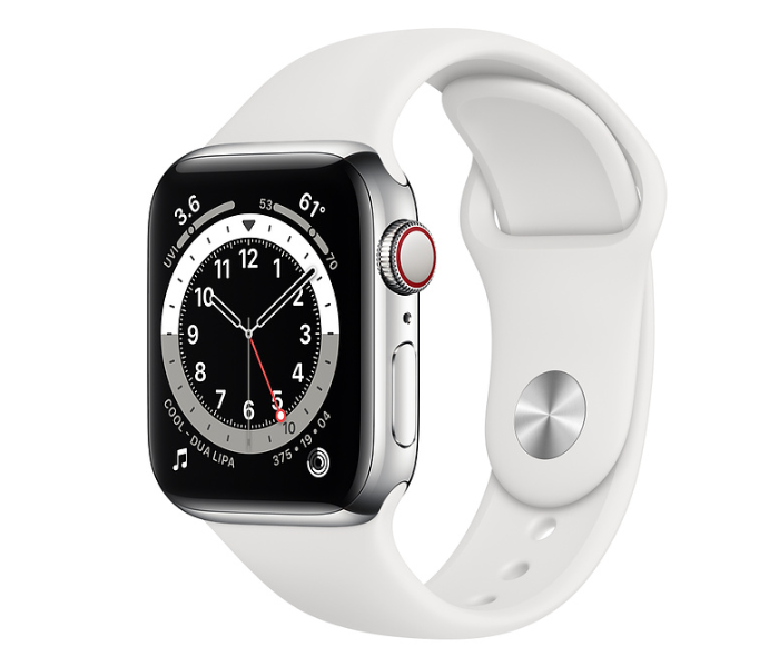 Apple Watch Series 6 M06T3AE GPS and Cellular 40mm Silver Stainless Steel Case with White Sport Band - Zoom Image 1