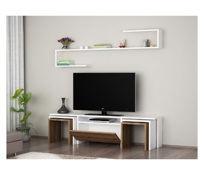 TV Table With 4 piece Ege Service Tables - White and Brown - Zoom Image 4