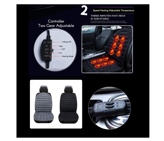 Generic 2 Piece 12V Car Seat Heater Cushion - Black - Zoom Image 2