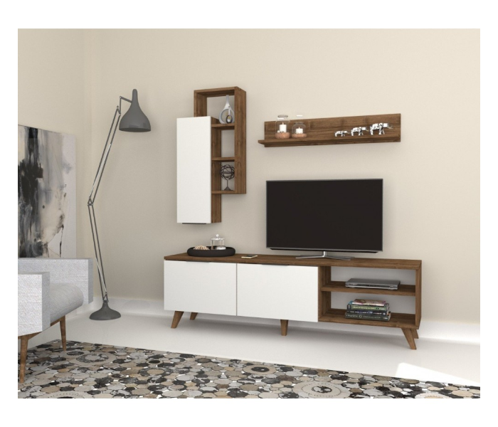 Zen Bench Model TV Table - White and Brown - Zoom Image 1