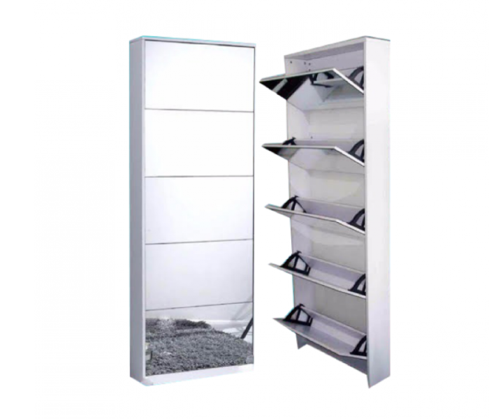 High End Mirror Shoe Rack - White - Zoom Image