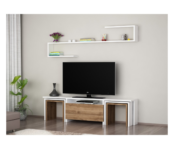 TV Table With 4 piece Ege Service Tables - White and Brown - Zoom Image 1