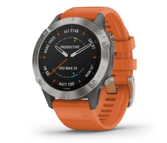 Garmin 010-02158-14 Fenix 6 Sapphire Edition Titanium with Ember Orange Band GPS Smart Watch - Zoom Image 1