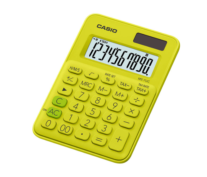 Casio MS-7UC-YG Mini Desk Type 10 Digit Calculator - Yellow Green - Zoom Image