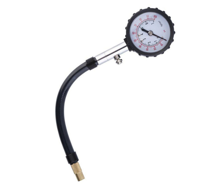 Car Tyre Air Pressure Gauge - Black and Silver - Zoom Image