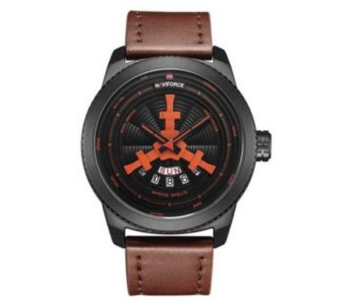 Naviforce 9156 NF9156B/O/L.BN Men Leather Strap Analog Wrist Watch - Dark Brown - Zoom Image 1