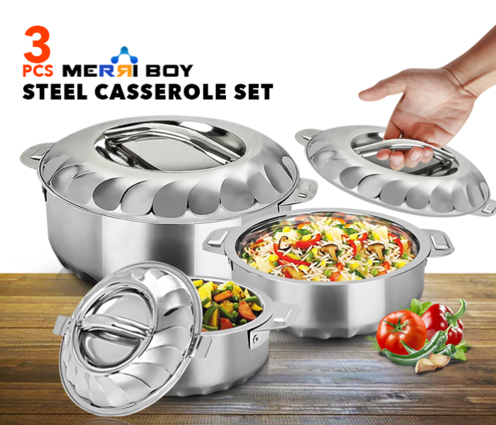 Merri Boy 3 Piece Stainless Steel Insulated Casserole Gift Set - Silver - Zoom Image 2