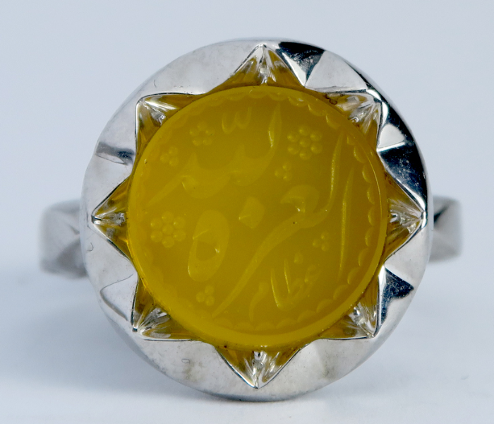 Handmade 925 Streling Silver Mens Ring with Engraved Stone - Yellow - Zoom Image 1