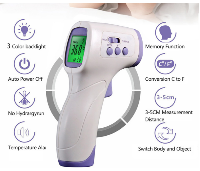 Forehead Thermometer Non-Contact Infrared Temperature Sensor - White - Zoom Image 4