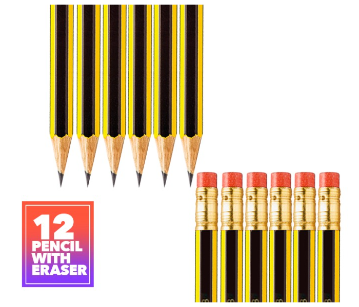 Merit 12 Pcs HB Pencil with Top Eraser  - Zoom Image 2