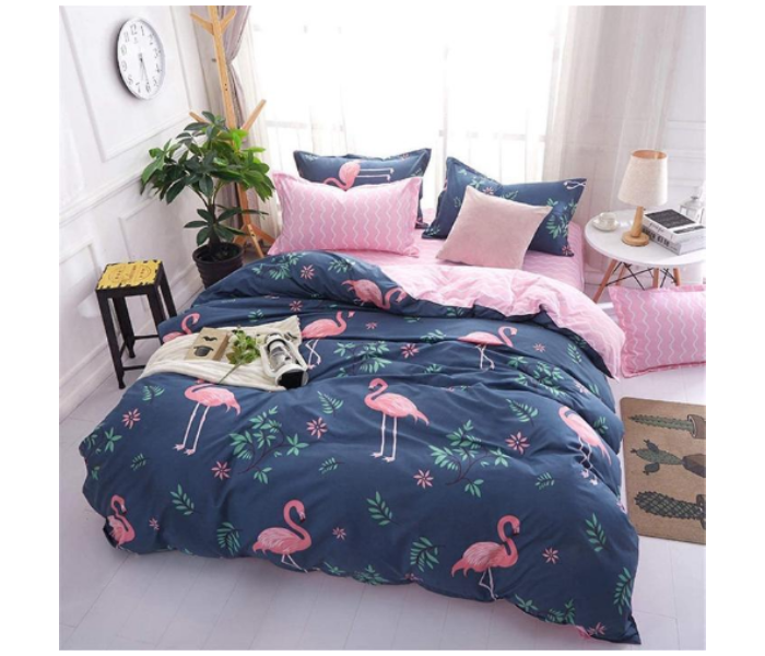 Swan 6 Pieces High Quality Cotton Double Size Bed Sheet with Quilt Cover and Pillow Case - Navy Blue - Zoom Image