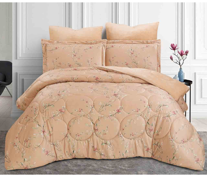 Velvet Double Bed King Size Bedsheet With 1 Comforter And 4 Pillow Cover -Beige - Zoom Image