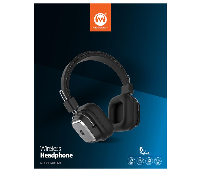 Microdigit MD332T Premium Wireless Stereo Headphone - Black - Zoom Image 2