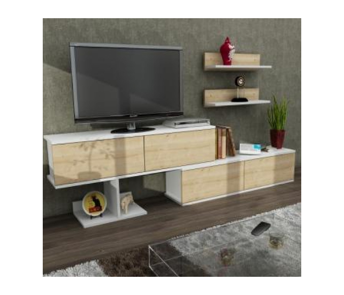 Maximus Movable TV Table - White and Beige - Zoom Image 1