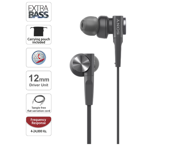 Sony MDR-XB55AP Wired Extra Bass In-Ear Headphones With Mic For Phone Calls - Black - Zoom Image 2