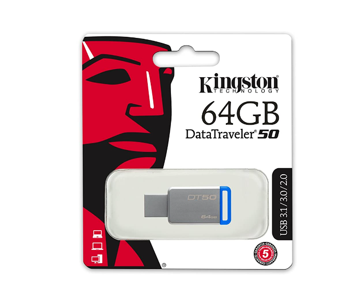 Kingston DT5064GB 64GB USB 3.0 DataTraveler 50 - Metal Blue - Zoom Image 4