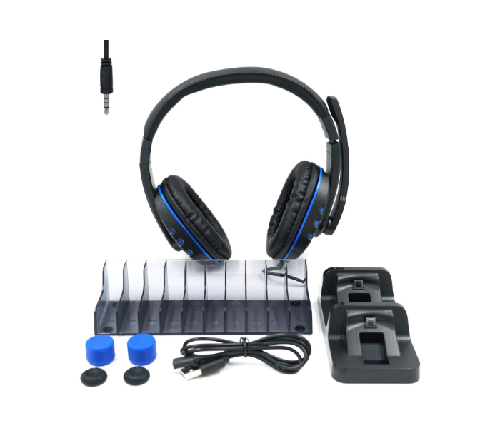 Mcbazel Dobe 5 in 1 Game Pack with Dual Charging Dock Headset with Mic for PS4 PS4 Slim PS4 Pro - Black - Zoom Image 1