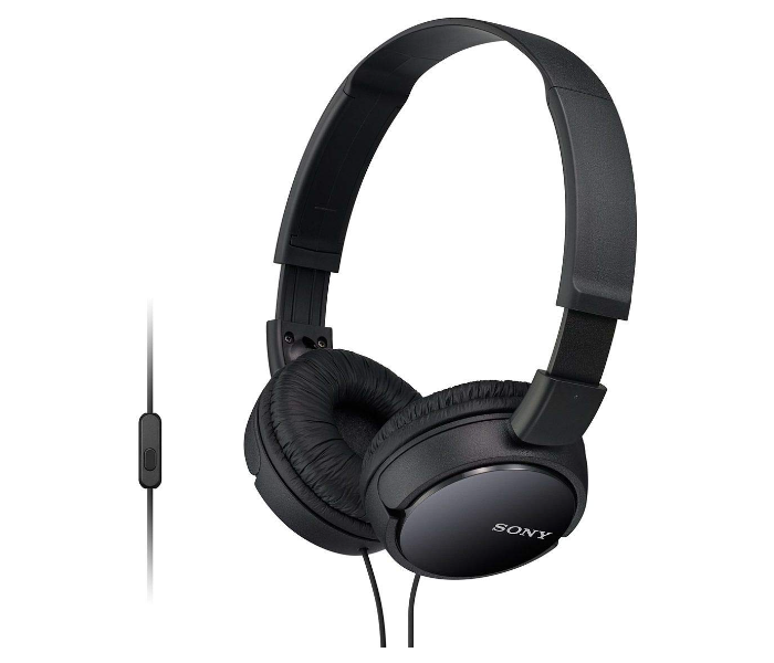 Sony MDR-ZX110AP Wired On-Ear Headphones With Tangle Free Cable 3.5mm Jack Headset With Mic For Phone Calls - Black - Zoom Image 1