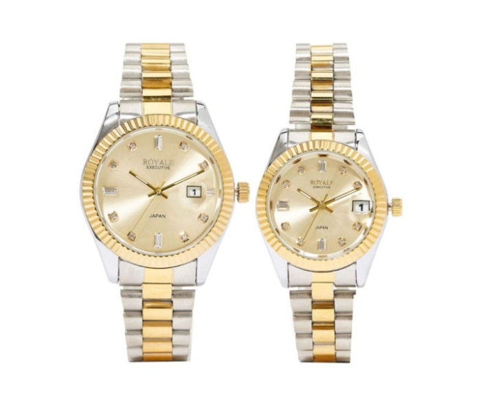 Royale RE065I Executive Oyster Couple Analog Watch Set - Gold and Silver - Zoom Image