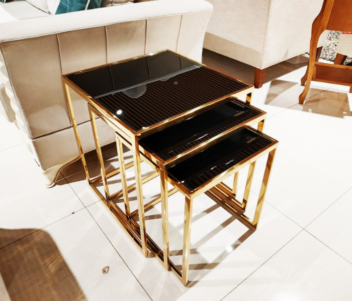 Gold Plated 3 Piece Service Table - Black and Gold - Zoom Image 3