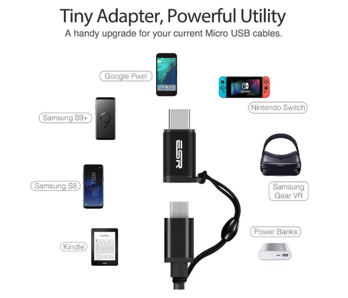 ESR USB-C to Micro USB Adapter - Black - Zoom Image 2