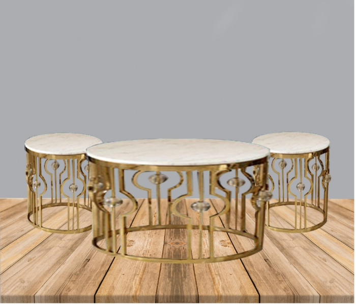 Gold Plated Service Table with 2 Side Table - Zoom Image