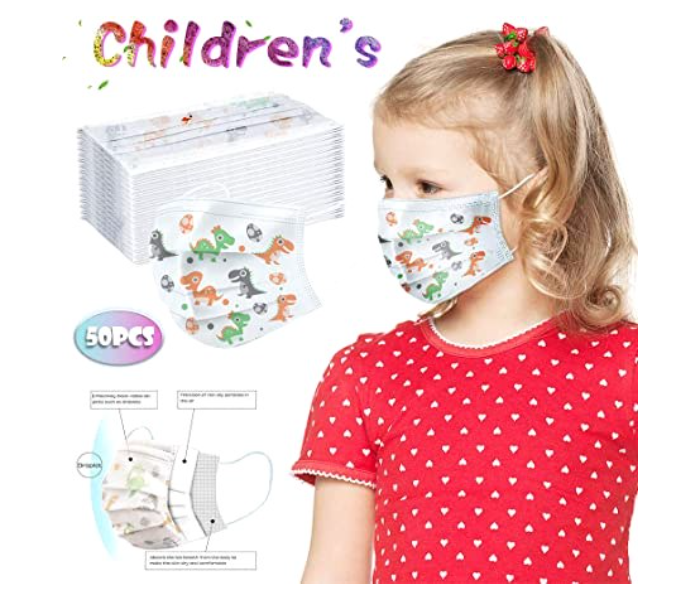 Reitech 50 Pieces Dinosaur Design Kids Disposable Mask - White - Zoom Image 1