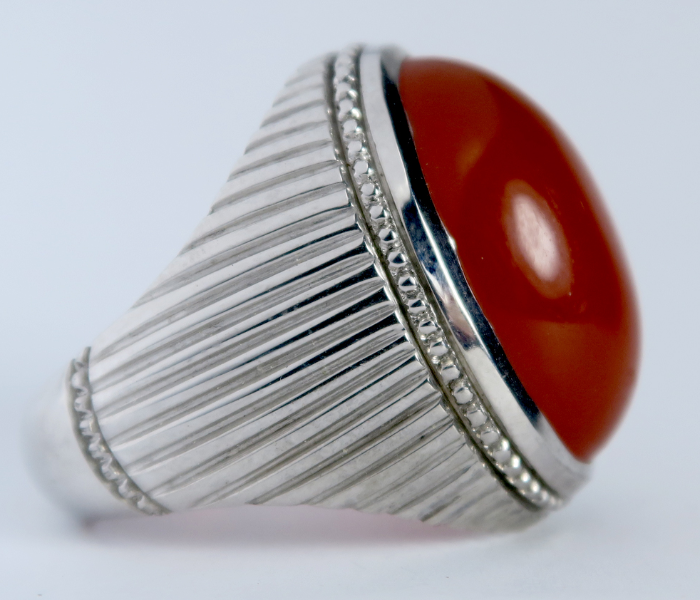 Handmade 925 Streling Silver Men Ring with Agate Aqeeq Stone - Red - Zoom Image 2