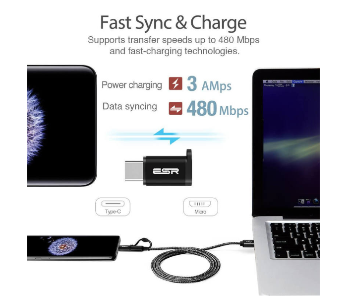 ESR USB-C to Micro USB Adapter - Black - Zoom Image 3