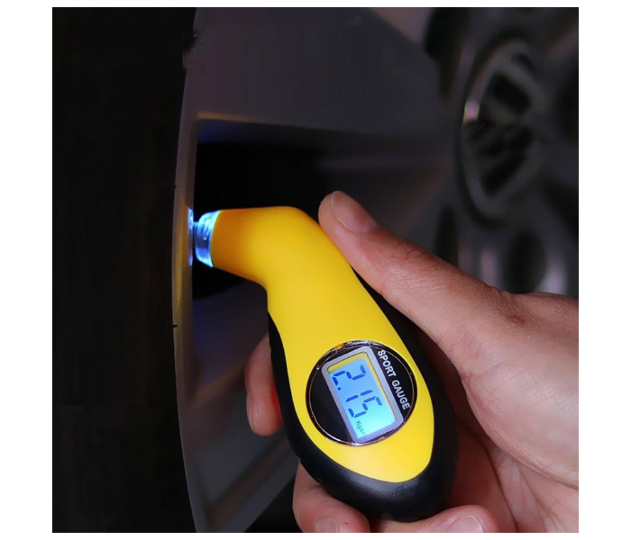 LCD Digital Tire Tyre Air Pressure Gauge Tester Tool With Light - Yellow - Zoom Image