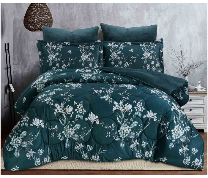 Velvet Double Bed King Size Bedsheet With 1 Comforter And 4 Pillow Cover - Dark Green - Zoom Image