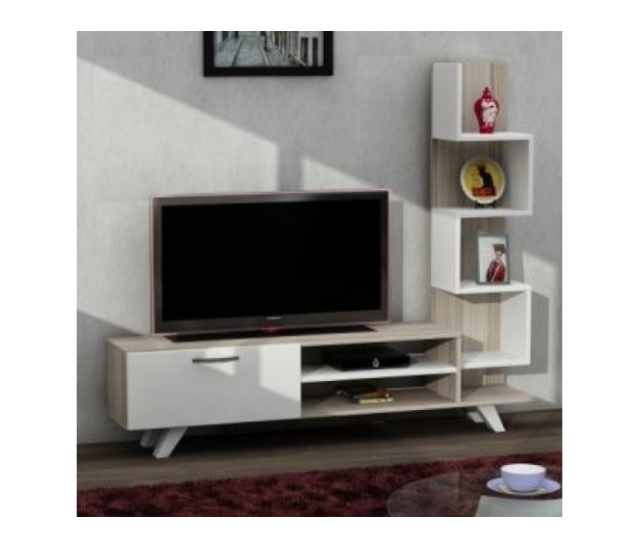 Ceren 1 Cartons TV Bench Model TV Table - Beige and White - Zoom Image