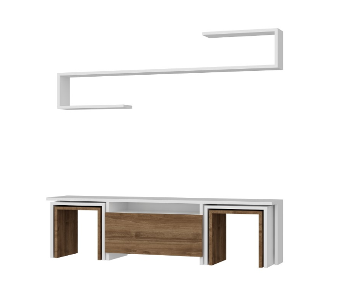 TV Table With 4 piece Ege Service Tables - White and Brown - Zoom Image 3