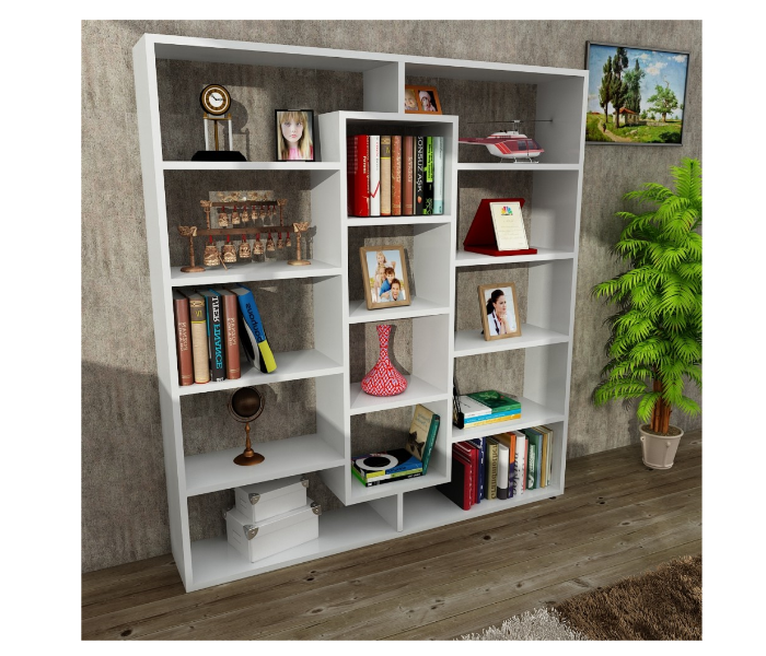 Library Ample Kitaplik Cupboard with 14 Compartments - White - Zoom Image 1